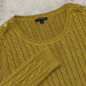 Banana Republic Sweater Womens XL Olive Green Cable Knit Gold Button Accents